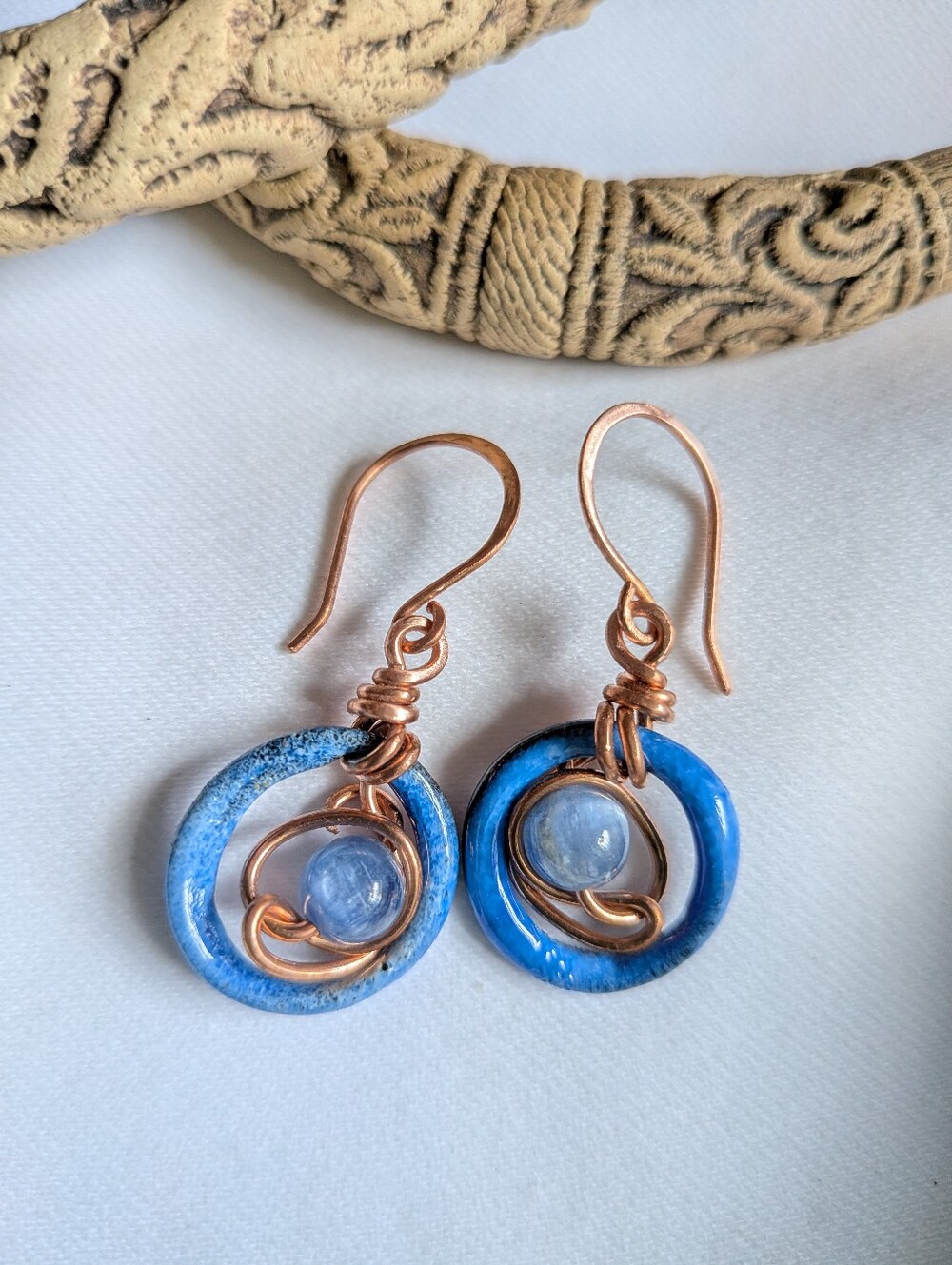 Blue Dream Earrings - Artisan Crafted Copper Wire Wrapped Kyanite Gemstones - Picture 16 of 16